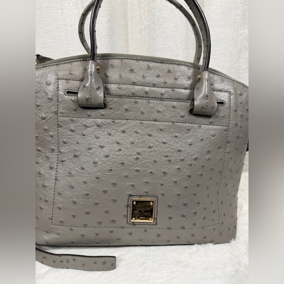 Dooney & Bourke Gray Ostrich Leather Satchel Crossbody Bag Purse - Picture 2 of 12